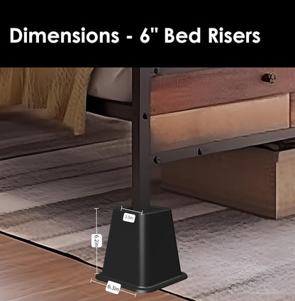 OXENDURE 6" Bed Furniture Riser - Versatile Bed and Furniture Risers - Heavy Duty - Supports 300lbs Each, Set of 4, Black