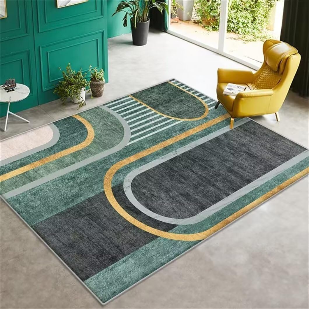 SUNYRDSM Tappeto Palestrina Bambini Tappeto Per Bimbi Linee di design geometrico grigio verde in stile moderno, accessori decorativi per camera da letto rettangolari, resistenti all'umidità 120X160CM