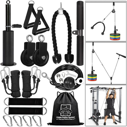 Favuit Weight Cable Pulley System Gym, Fitness LAT and Lift Pulley System Upgraded Weight Pulley System Home Gym Tricep Workout Pulley Attachments for Biceps Curl Tricep Arm Shoulder Workouts