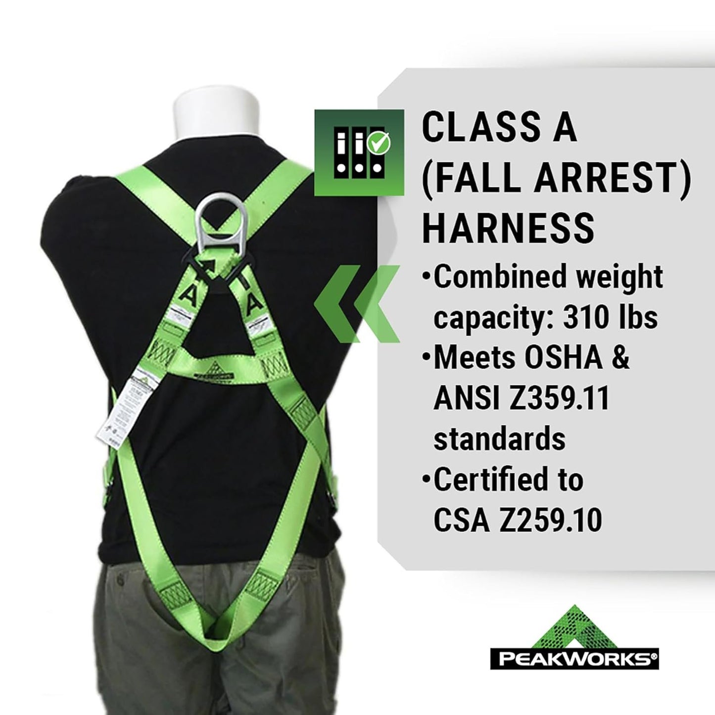 PeakWorks Compliance Series Roofer's Kit - Includes Class A Harness, SP Lanyard, Vertical Lifeline & Roof Bracket - CSA, ANSI, OSHA Compliant Fall Protection