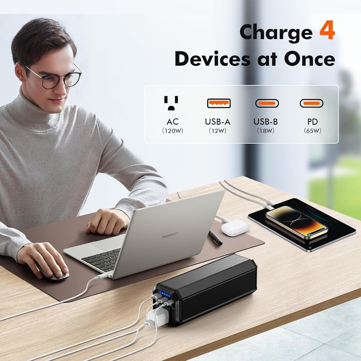 Portable Power Bank with AC Outlet,120W/31200mAh Laptop Power Bank,65W PD External Battery Pack Charger.Travel Laptop Charger for Outdoor Camping,Home Emergency