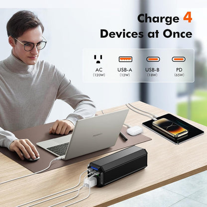 Portable Power Bank with AC Outlet,120W/31200mAh Laptop Power Bank,65W PD External Battery Pack Charger.Travel Laptop Charger for Outdoor Camping,Home Emergency