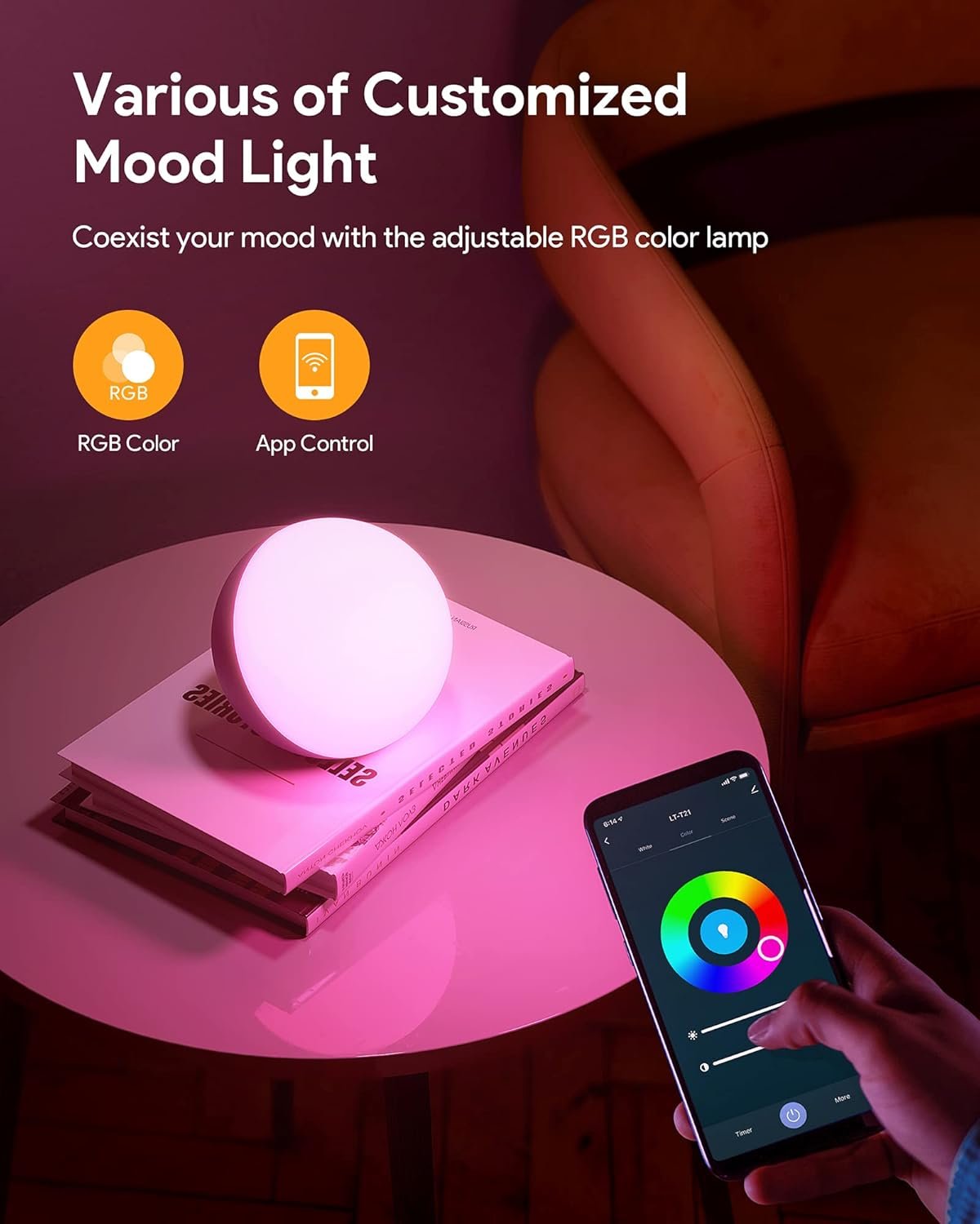 Hifree Smart LED Table Lamp, Bedside Lamp, Touch Dimmable, Compatible with Alexa and Google Assistant, WiFi Atmosphere Night Light, Mood Light, Robust and Safe for Children