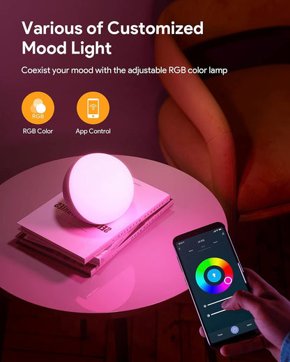 Hifree Smart LED Table Lamp, Bedside Lamp, Touch Dimmable, Compatible with Alexa and Google Assistant, WiFi Atmosphere Night Light, Mood Light, Robust and Safe for Children