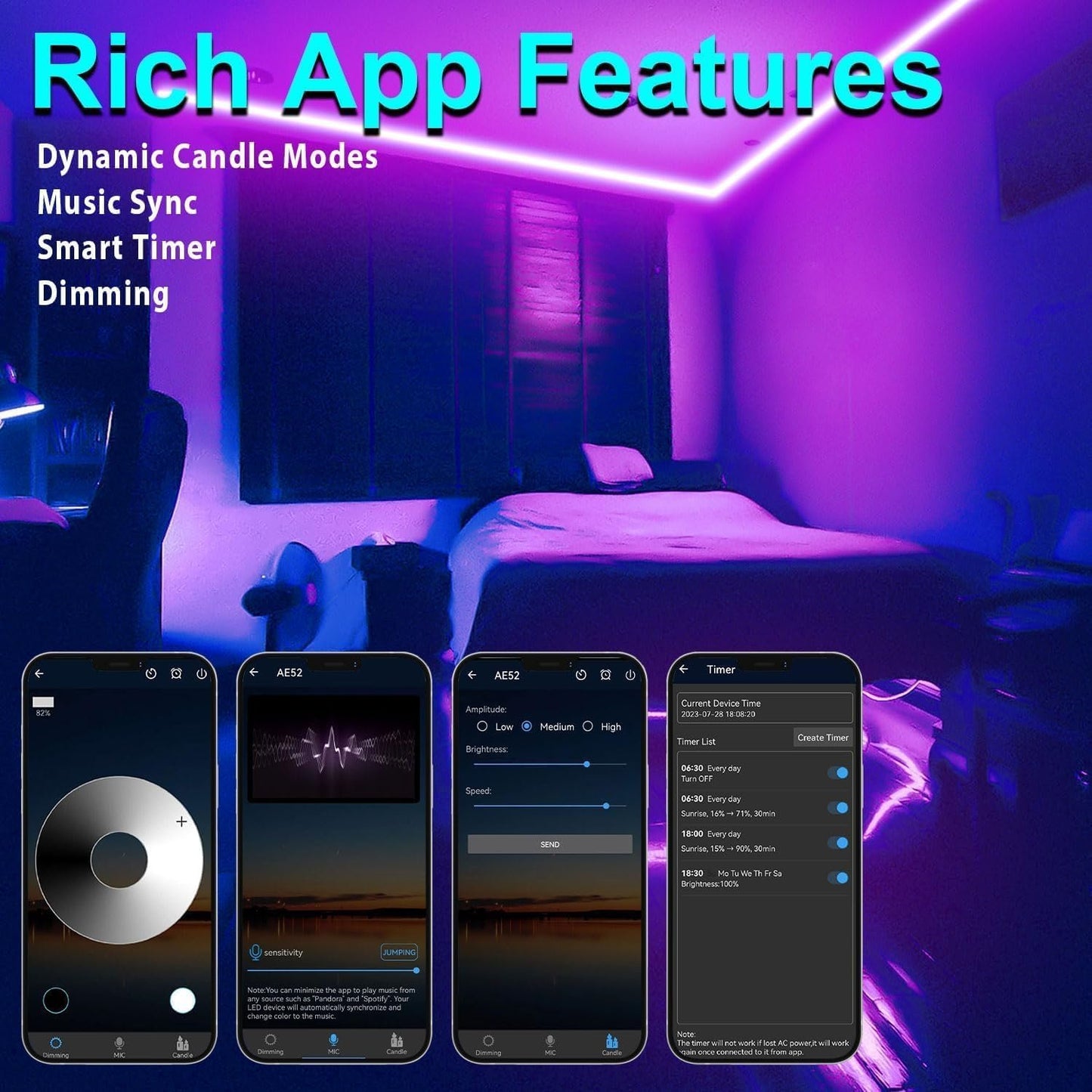 TENDIST 15M Black Light Strip, Bluetooth Purple LED Strips Lights with RF Remote Control and Smart App, 24V UV Blacklight Glow in The Dark Lights for Poster, Bedroom, Party Lighting