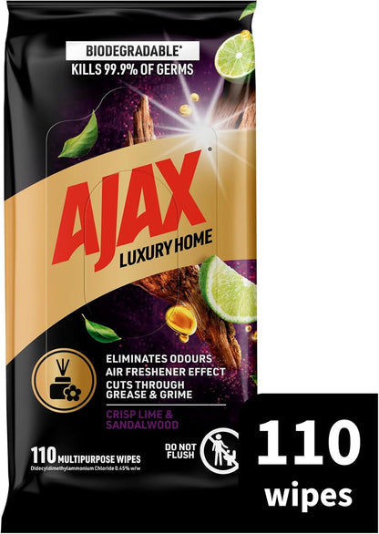 Ajax Luxury Home Multipurpose Cleaning Wipes Crisp Lime & Sandalwood 110 Pack