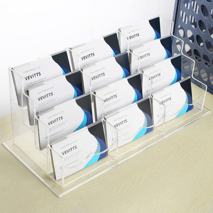 Vevitts Acrylic Business Card Holder, Clear Desktop Card Stand, 4 Tiers 12 Slots
