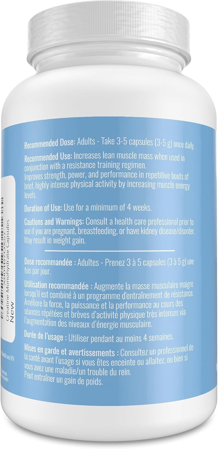 Creatine Capsules - 100% Creatine Monohydrate 1000 mg x 150 Pills (3-5 g Serving) - Made in Canada - Premium Strength and Muscle Growth Supplement by Nutritionn