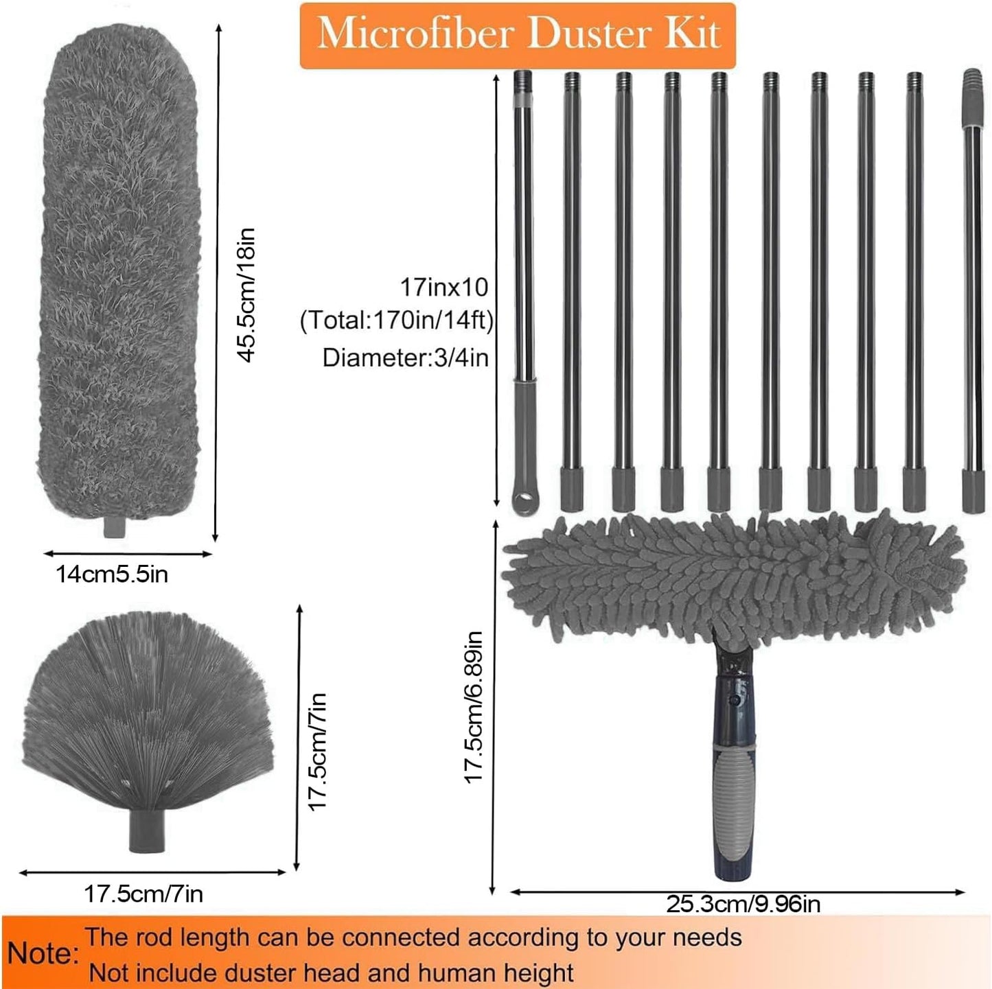 Ergonomic High Duster with Microfiber Head and Long Handle, Multin Function Cobweb Cleaner Ideal for Reaching Shelves, Walls, Essential Dusting Tool Home Cleaning Tasks