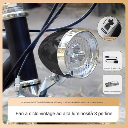 Bikes Front Light, Three Led Bulbs, 2.95+2.72in Riding Illumination Gear, Rechargeable Lighting Accessory, Retro Classic Headlight for Night Trips, Cycling, Outdoor Travel, Safety