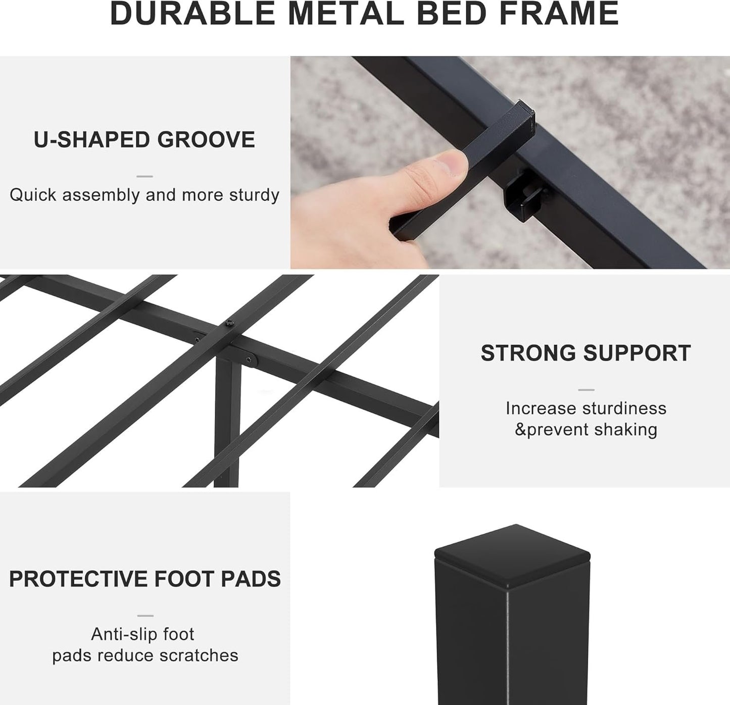 VECELO Queen Size Metal Bed Frame with Headboard and Footboard, Iron Mattress Foundation No Box Spring Needed, Heavy Duty/Easy Set Up, Black