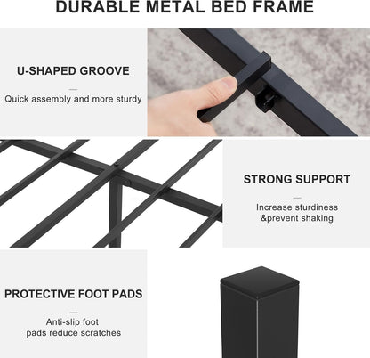 VECELO Queen Size Metal Bed Frame with Headboard and Footboard, Iron Mattress Foundation No Box Spring Needed, Heavy Duty/Easy Set Up, Black