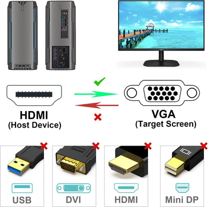 BENFEI HDMI to VGA 6 Feet Cable, Uni-Directional HDMI to VGA Cable (Male to Male) Compatible for Computer, Desktop, Laptop, PC, Monitor, Projector, HDTV, Raspberry Pi, Roku, Xbox and More