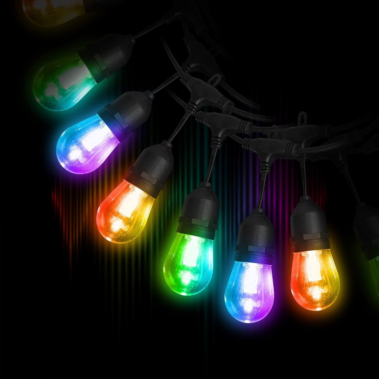 Monster Smart 40ft Bistro+ Patio String Light, Unique Multi-Color/LED Lighting, Indoor/Outdoor, Waterproof, Customizable Via Downloadable App, Compatible with Alexa/Google Assistant/Siri
