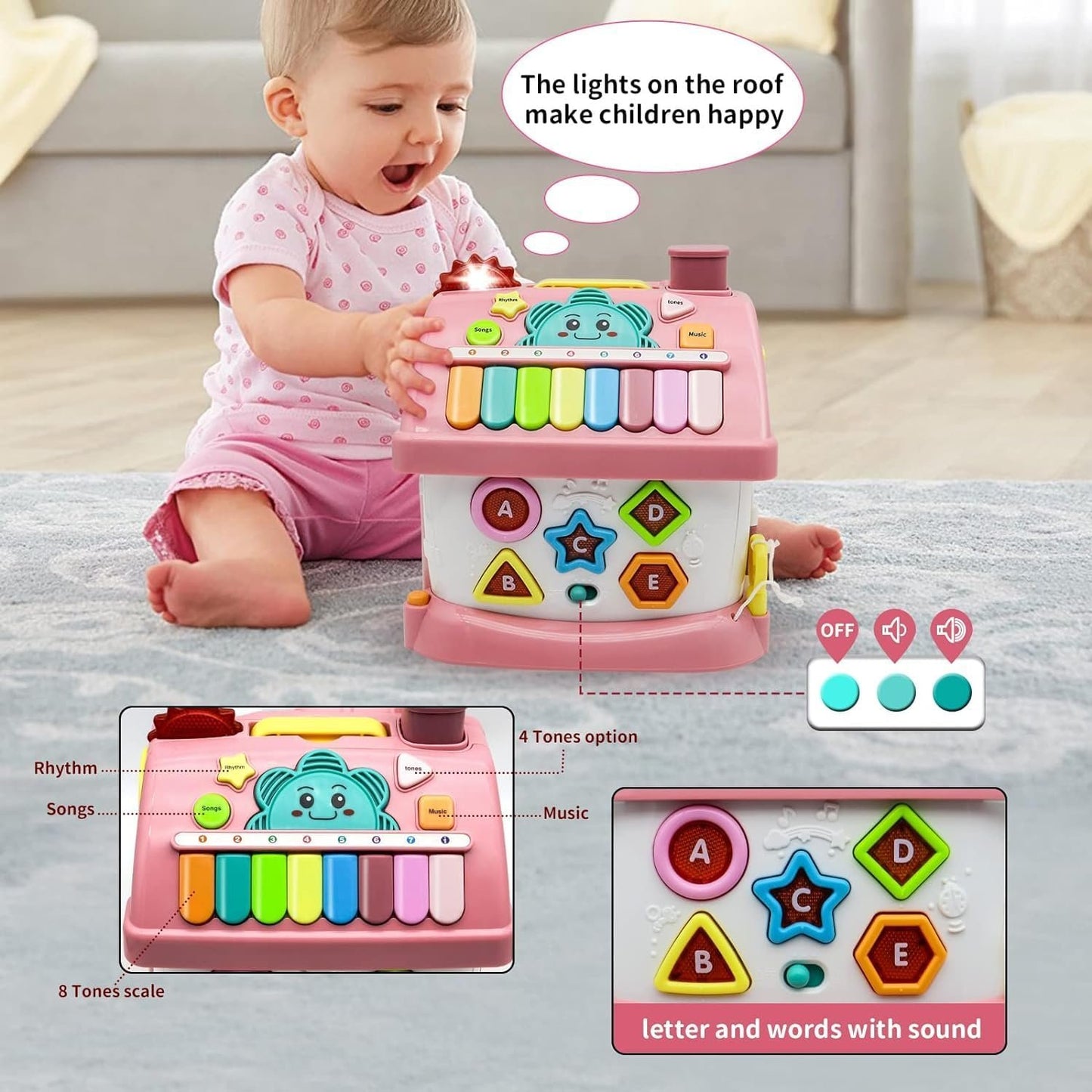 Montessori Toys for 1+ Year Old Girl - Toddler Toys Age 1-2, 8-in-1 Toys with Sound/Lights/Music/Clock/Telephone/Car, Smart Learning Home