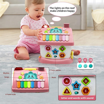 Montessori Toys for 1+ Year Old Girl - Toddler Toys Age 1-2, 8-in-1 Toys with Sound/Lights/Music/Clock/Telephone/Car, Smart Learning Home