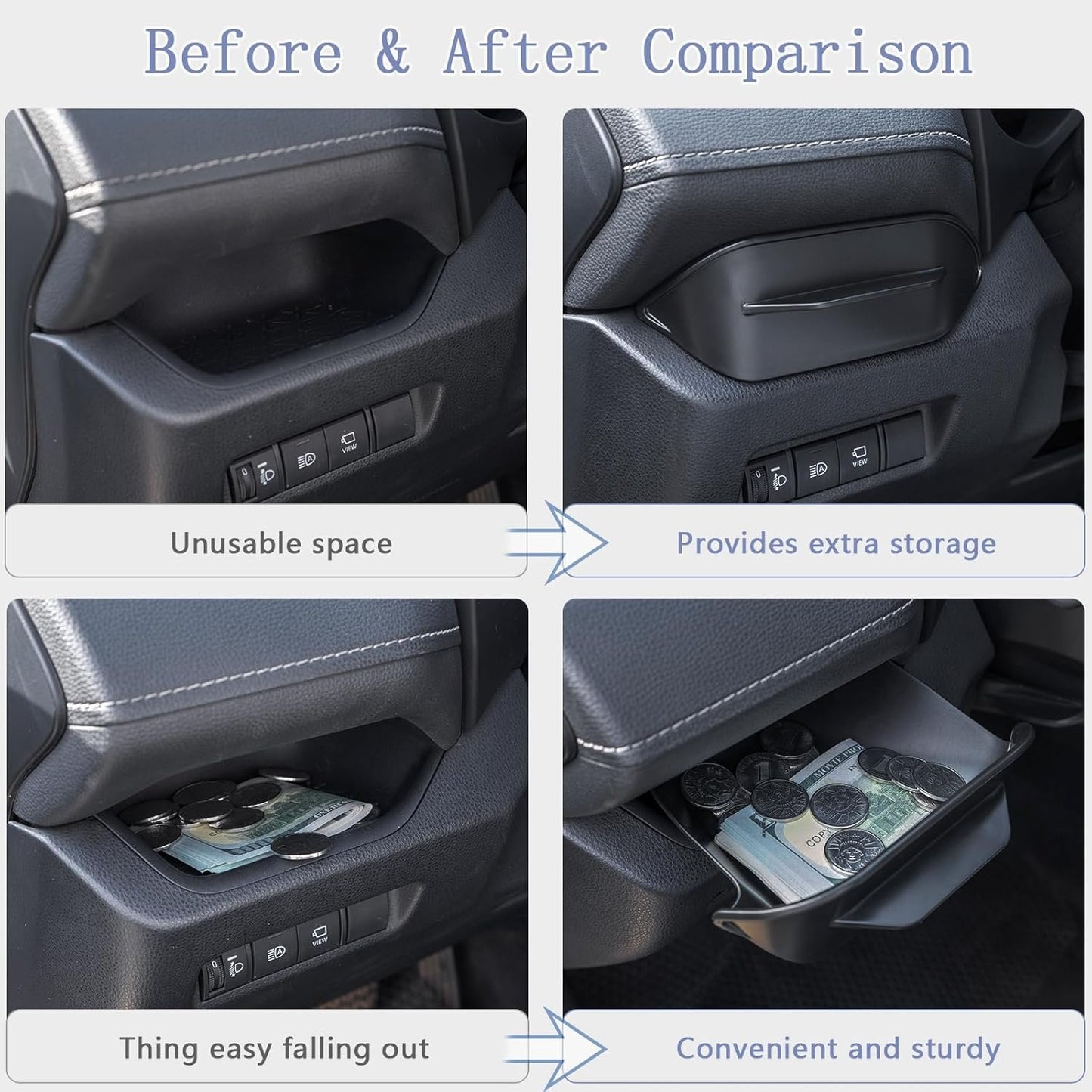 JDMCAR Driver's Drawer Box Compatible with Toyota RAV4 Accessories 2025 2024 2023 2022 2021 2020 2019 Drivers Side Cubby Drawer Organizer Storage Interior Accessories