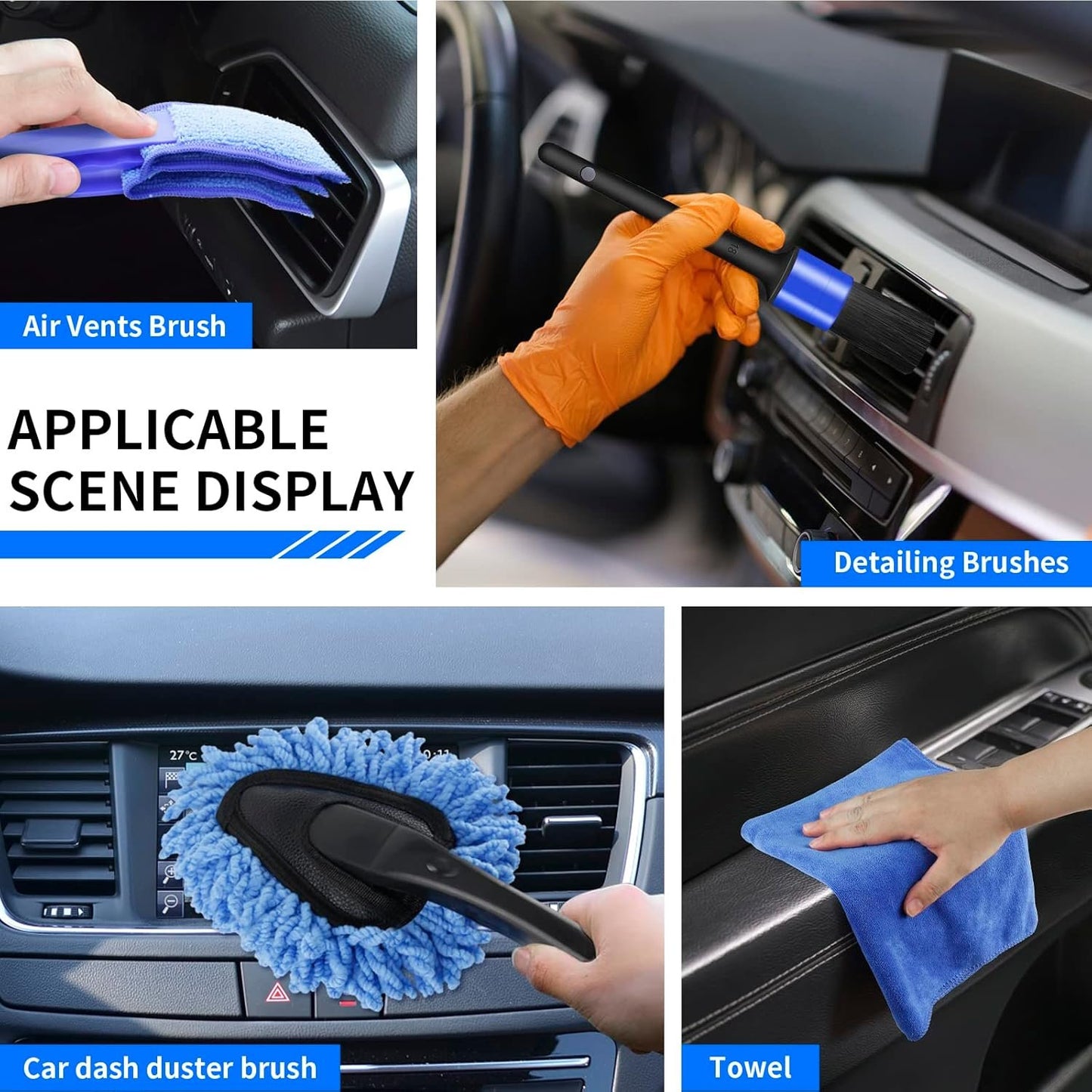 Car Cleaning Kit,Car Interior Detailing Kit with High Power Handheld Vacuum,Detailing Brush Set,Windshield Cleaning Tool,Microfiber Applicator,Towels,Complete Car Cleaning Supplies (Blue)