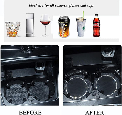 VIYNRAN 2 Pieces Bling Silicone Anti-Slip Cup Holder Insert Coaster and Engine Ignition Button Ring - Car Interior Accessories With Crystal Rhinestone (Black)