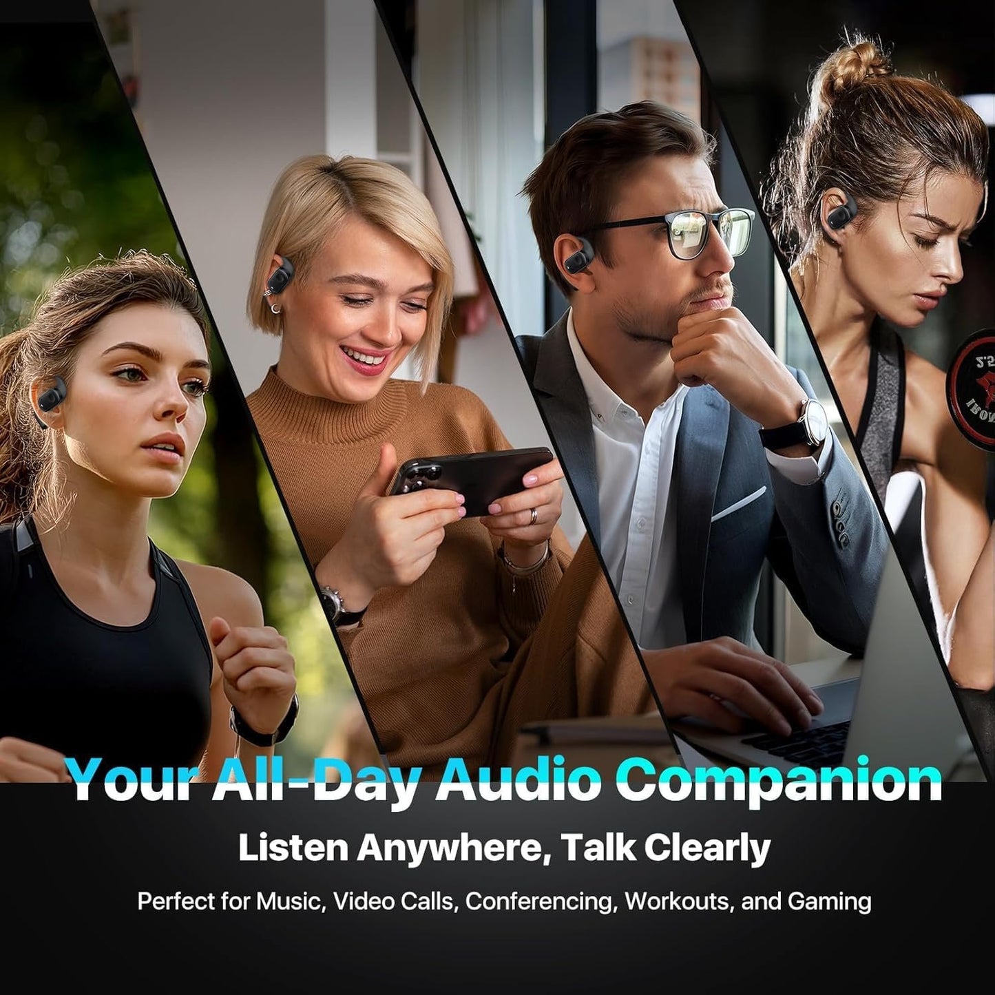 Wireless Earbuds, Open Ear Headphones Over-Ear with Earhooks Touch Control 14.2mm Speakers Ear Buds IP5 Waterproof Sport Bluetooth Earphones 40H Playback LED Power Display Headset for Work Running