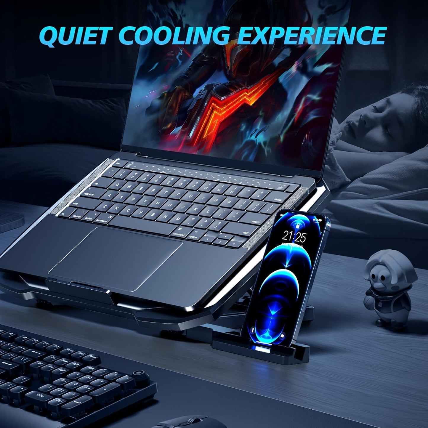AIMIUZI Laptop Cooling Pad,Gaming Laptop Cooler with 5 Quiet Fans for 12-15.6 Inch,Laptop Cooling Stand with 5 Height Adjustable,2 USB Ports, Phone Stand