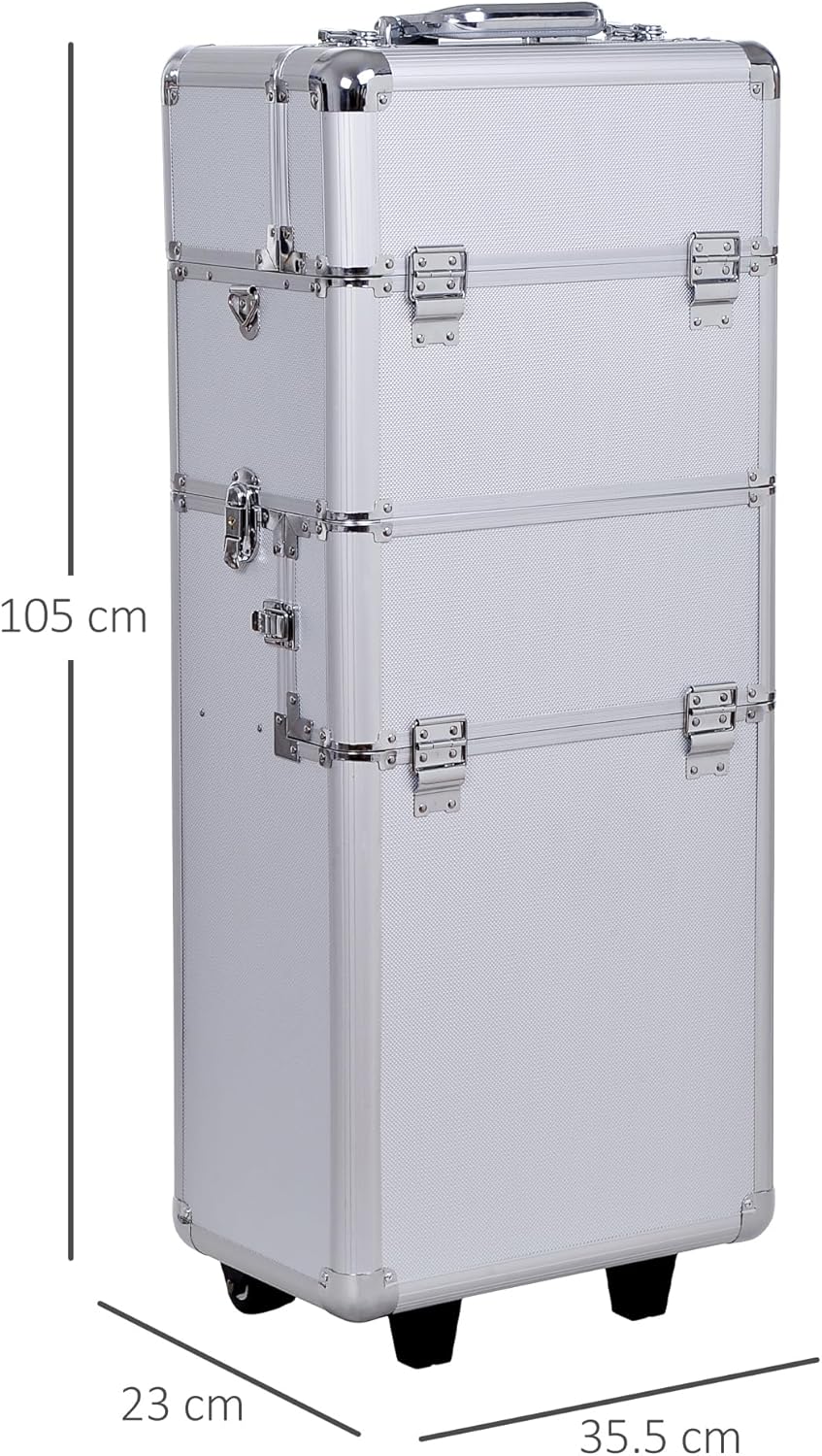 HOMCOM - Professional Makeup Artist Trolley Beauty Case Aluminium, silver