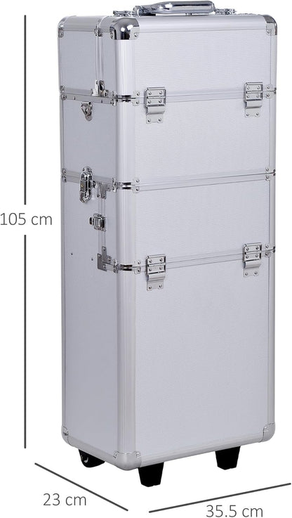 HOMCOM - Professional Makeup Artist Trolley Beauty Case Aluminium, silver