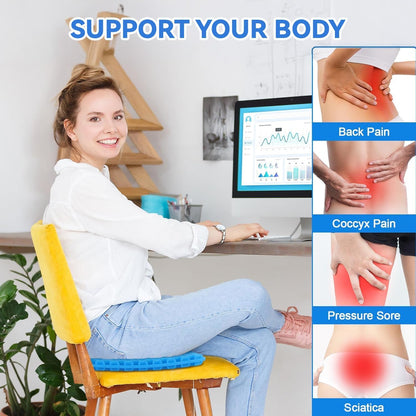 Gel Seat Cushion for Long Sitting, Foldable Seat Cushion for Pressure Relief, Breathable Honeycomb Gel Seat Soft & Cool, Portable Travel Car Cushion with Non-Slip Cover for Home Office