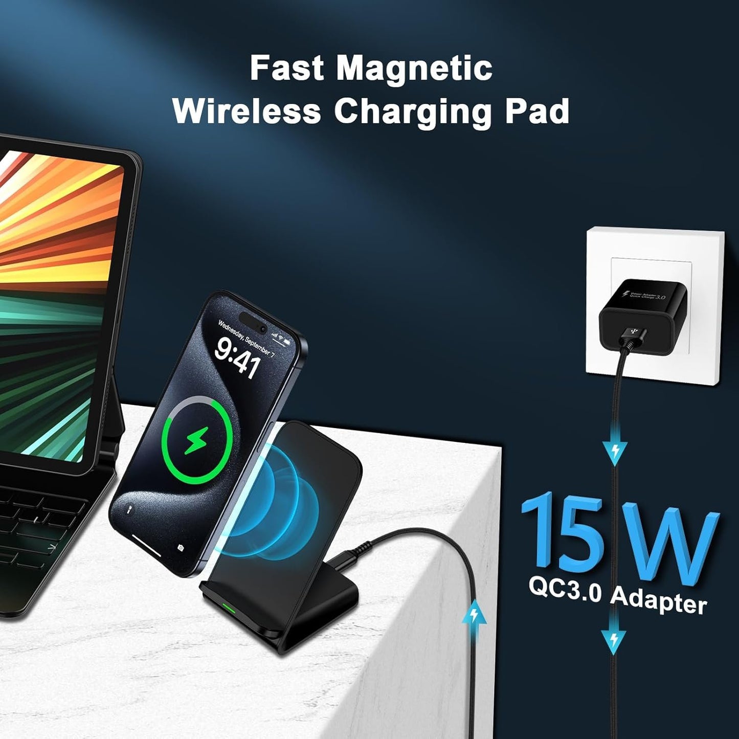 Pixel 9 Pro Wireless Charger Stand Fast Charging for Google Pixel 9/8 Pro/8/7 Pro/7/6 Pro/6/5/4 XL/4/3 XL/2 XL,15W Fast Wireless Charging Station for iPhone 16e 16 15 14 13 12,Samsung S25 S24 S23 S22