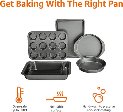 Amazon Basics 15-Piece Non-Stick Kitchen Cookware Set + 6-Piece Nonstick Bakeware Set
