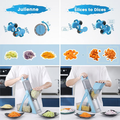SUPMAKIN Safe Mandoline Slicer, Adjustable Thickness Potato Slicer Vegetable Chopper, Multi Slicer, Julienne + Dicer Kitchen Chopping Artifact (Blue)