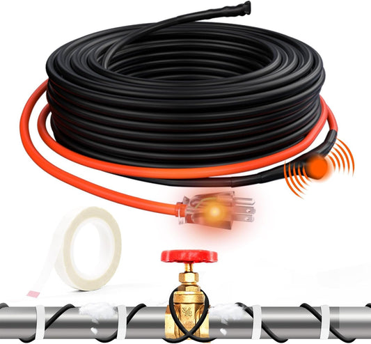HEATIT 50ft Self-Regulating Pipe Heating Cable for Pipe Freeze Protection, Automatic with Built-in Thermostat for Metal And Plastic Home Pipes, Energy-Saving Heat Tape for Pipes ETL Listed, 120V 3W/FT
