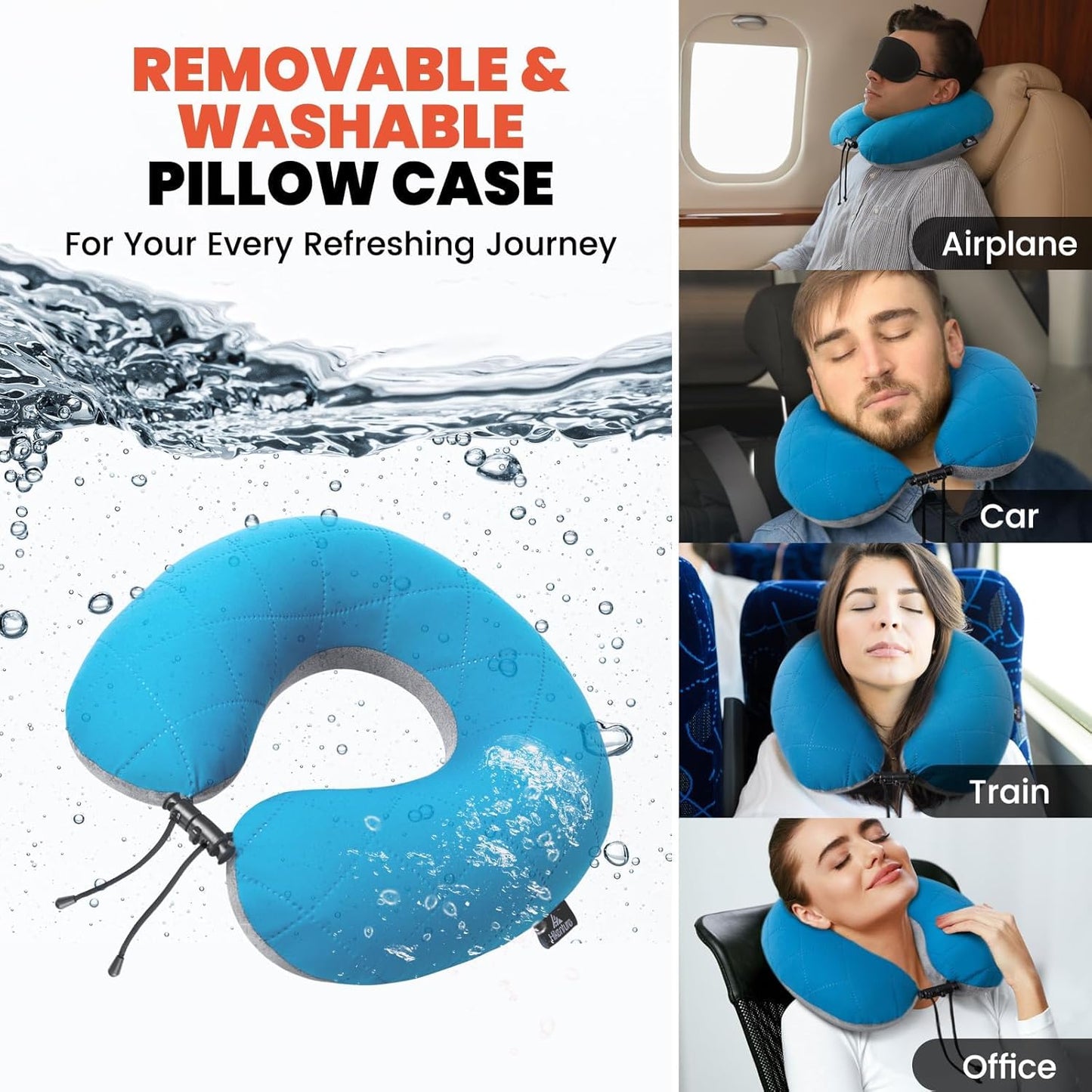 HIKENTURE Travel Pillow, Ultralight Inflatable Neck Pillow, Fully Inflated in 3 Breaths, Ergonomic Travel Neck Pillow for Airplane & Car, Portable Flight Pillow with Adjustable Softness(Blue)