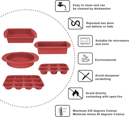 Aschef Silicone Nonstick Baking Pans Mold Tray Supplies Tools Bakeware Set, Food Grade for Muffin Donuts Pizza Tiramisu Cake Pan Cookie Sheets Cookware Set for Oven