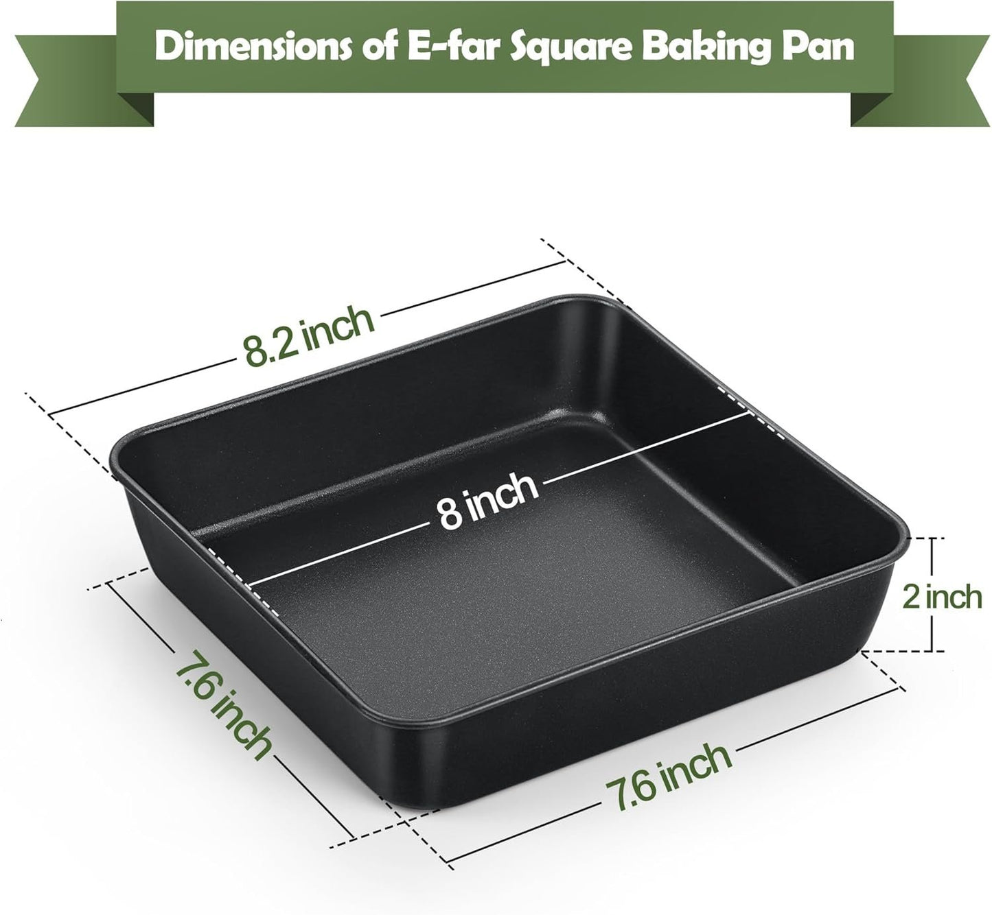 E-far 8x8 Inch Square Baking Pan, Nonstick Stainless Steel Square Cake Pans Set of 2, Metal Square Pan Set for Baking Cake Lasagna Brownies, Non-Toxic & Easy Release, Rust Free & Oven Safe
