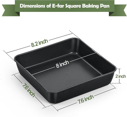 E-far 8x8 Inch Square Baking Pan, Nonstick Stainless Steel Square Cake Pans Set of 2, Metal Square Pan Set for Baking Cake Lasagna Brownies, Non-Toxic & Easy Release, Rust Free & Oven Safe