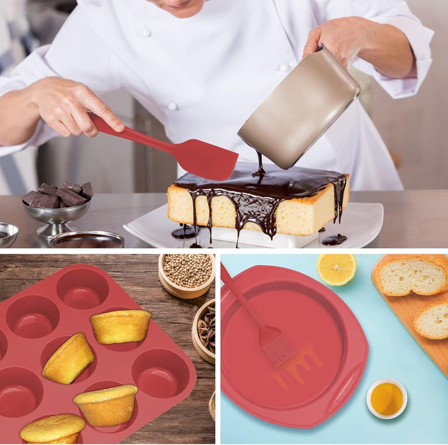 Aschef Silicone Nonstick Baking Pans Mold Tray Supplies Tools Bakeware Set, Food Grade for Muffin Donuts Pizza Tiramisu Cake Pan Cookie Sheets Cookware Set for Oven