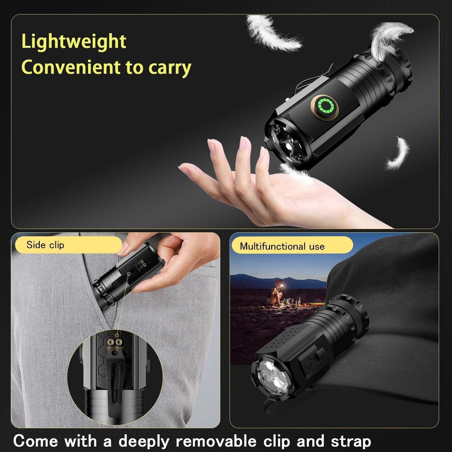 Aicdas Rechargeable Led Mini Torch,3000 High Lumens Pocket-Sized Flashlight with Super Bright LED Chips,5 Light Modes,IPX6 Waterproof,EDC Flashlight for Emergency,Camping,Hiking,Gift