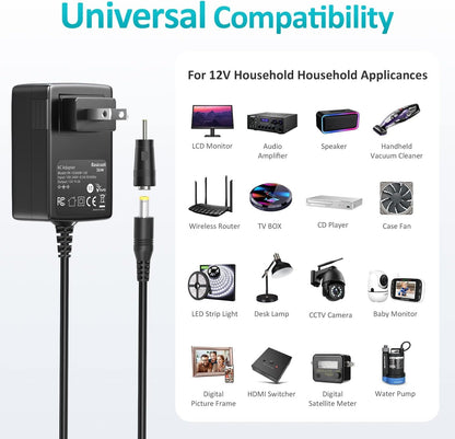 Basicvolt 12V 3A AC/DC Adapter Universal Power Supply with 10 DC Plugs, Regulated 12Volts 3000mA Power Adapter for LED Strip Light, CCTV Camera, BT Speaker, Router, DC12V Transformer