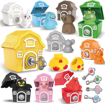 Farm Animals Toysï¼ŒMontessori Toys for Babiesï¼ŒToys for 3 + Year Oldï¼ŒLittle People Farm 10 Farm Animals and 10 Barns,10 Keys Baby & Toddler Toysï¼ŒLearning & Education Toys