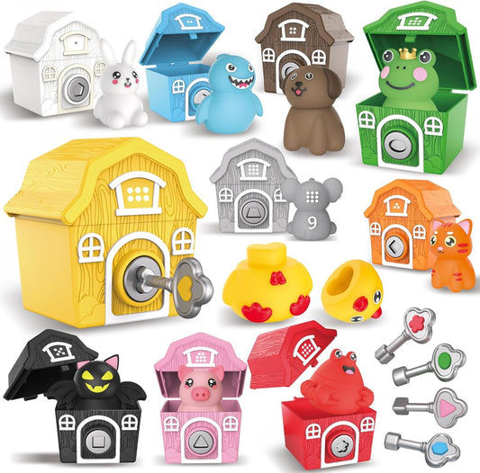 Farm Animals Toysï¼ŒMontessori Toys for Babiesï¼ŒToys for 3 + Year Oldï¼ŒLittle People Farm 10 Farm Animals and 10 Barns,10 Keys Baby & Toddler Toysï¼ŒLearning & Education Toys