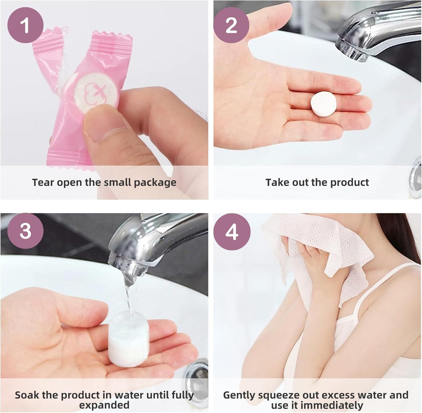 Compressed Towel 100 PCS Mini Tablets, JOMWEN Disposable Portable Cotton Face Towel, Soft Facial Washcloth for Travel, Camping, Hiking, Sport, and Other Outdoor Activities Pink
