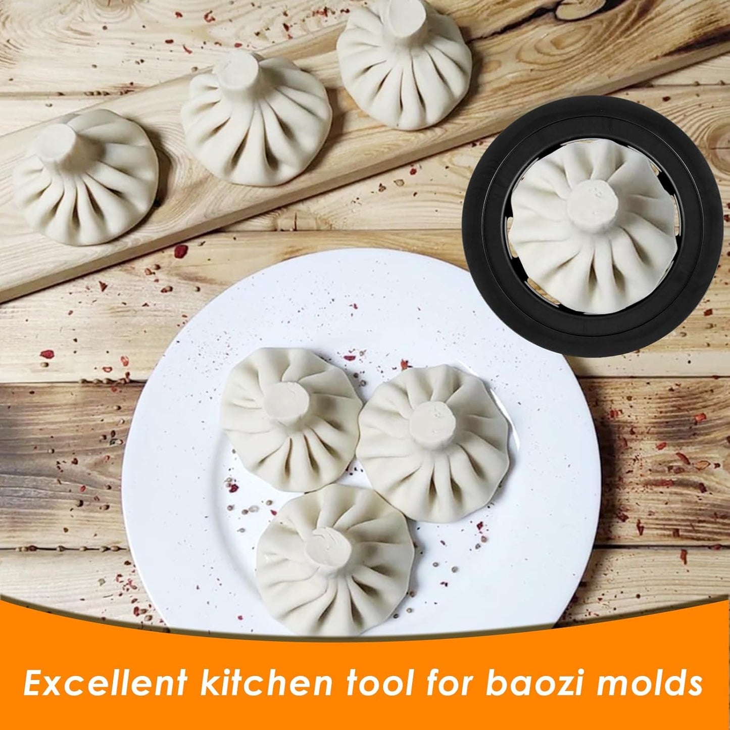 Baozi Maker Machine,Handbanary 7.08 inch Dumpling Momo Ravioli Maker Machine,Pie Steamer Bun Mold, Kitchen Gadget Tool Homemade Bao Buns Preparation Culinary Exploration Ease of Use Cleaning(Black)