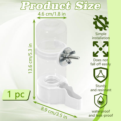BELEFU Automatic Bird Water Dispenser, 4.7 Oz Plastic Suspended Bird Waterer, No Mess Parakeet Water Feeder for Cage Feeding Parrot Cockatiel Budgie (White)