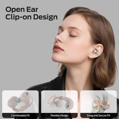 Monster Open Ear AC228 Wireless Headphones, Clip-On Earbuds, Adaptive Comfort, Immersive Audio, Bluetooth 6.0 Open Ear Earbuds with ENC Clear Call, 30H Playtime, IPX5 Water Resistant for Sport, White