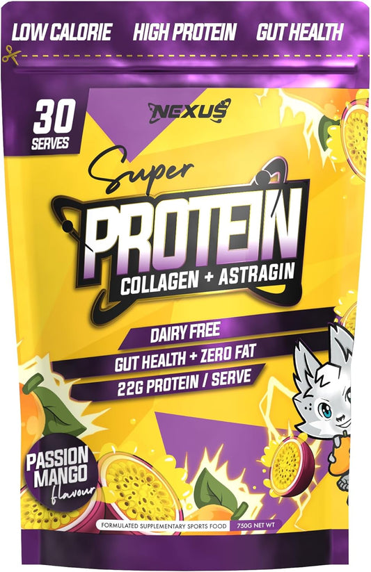 Nexus Protein Water Powder, 750g (30 Servings), 22g of Protein (per serving) Passion Mango Collagen, Dairy-Free, Gluten-Free, Zero Fat, Low Calories, Astragin, Root Extracts, Potassium