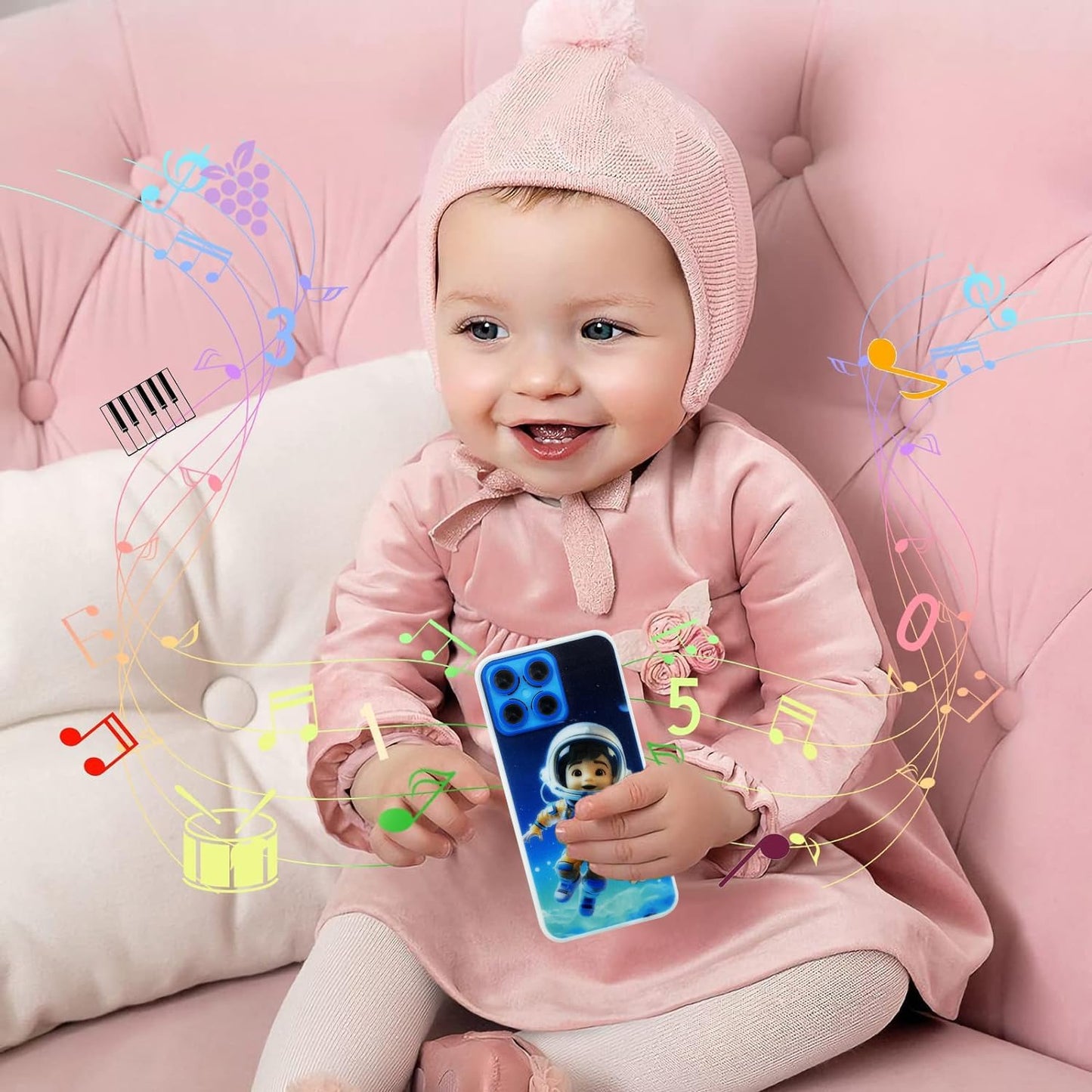 Kids Learning Cell Phone Toy with 28 Keys 2000+ Early Education Content, Music Story Recording Educational Toy for Toddlers 1-3, Kids Pretend Play Phone Birthday Gifts for Girl Boy Age 1 2 3 Year Old