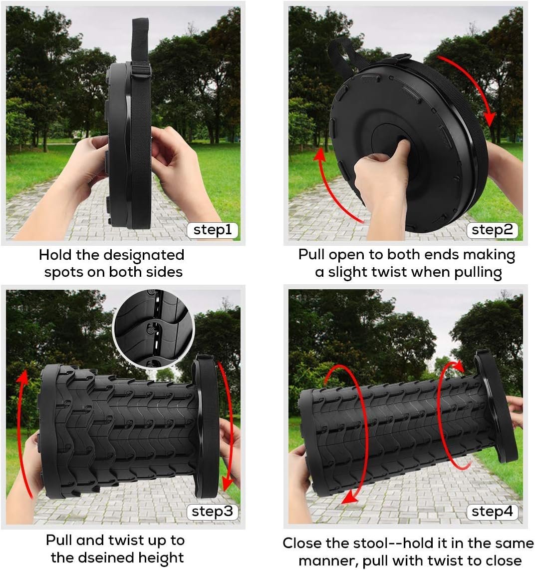 2025 Upgraded Collapsible Stool, 400lb Max Weight, Lightweight But Sturdy, Portable Folding Retractable Telescoping Foldable Camping Stool for Adults Outdoor Fishing Hiking Travel BBQ (Black)