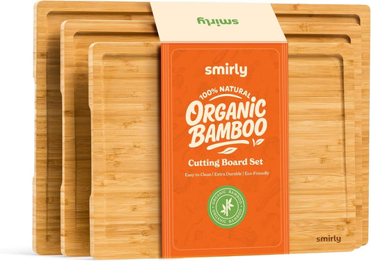 Smirly Bamboo Cutting Boards for Kitchen - Wood Cutting Board Set of 3 - Wooden Cutting Boards for Kitchen - Bamboo Wood Chopping Board Set