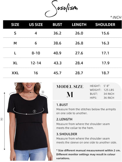 Sosolism 3 Packs Nursing Tops for Women Breastfeeding Clothes Summer Short Sleeve Maternity Shirt Pregnancy Clothing